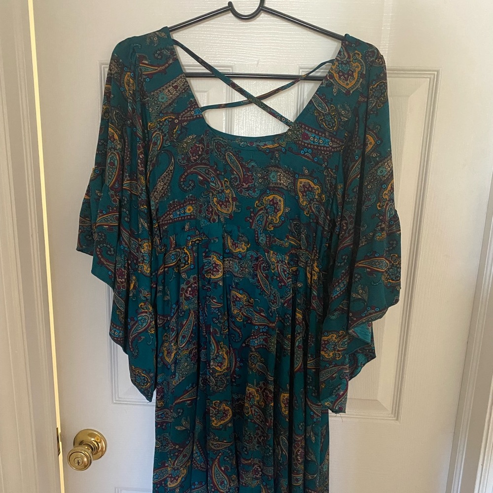 Earthbound Trading Co. Women’s Dress Flutter Sleeves Gathered Waist Size L